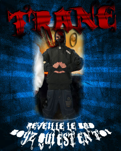 Soft drink can with a french scally from Paris suburbs and orange sky with the legend Trane, libčre le bad boyz qui est en toi !